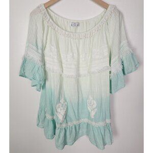 Bindu Women's Sz. M Blue/White Tie Dye Short Sleeve Tunic Top